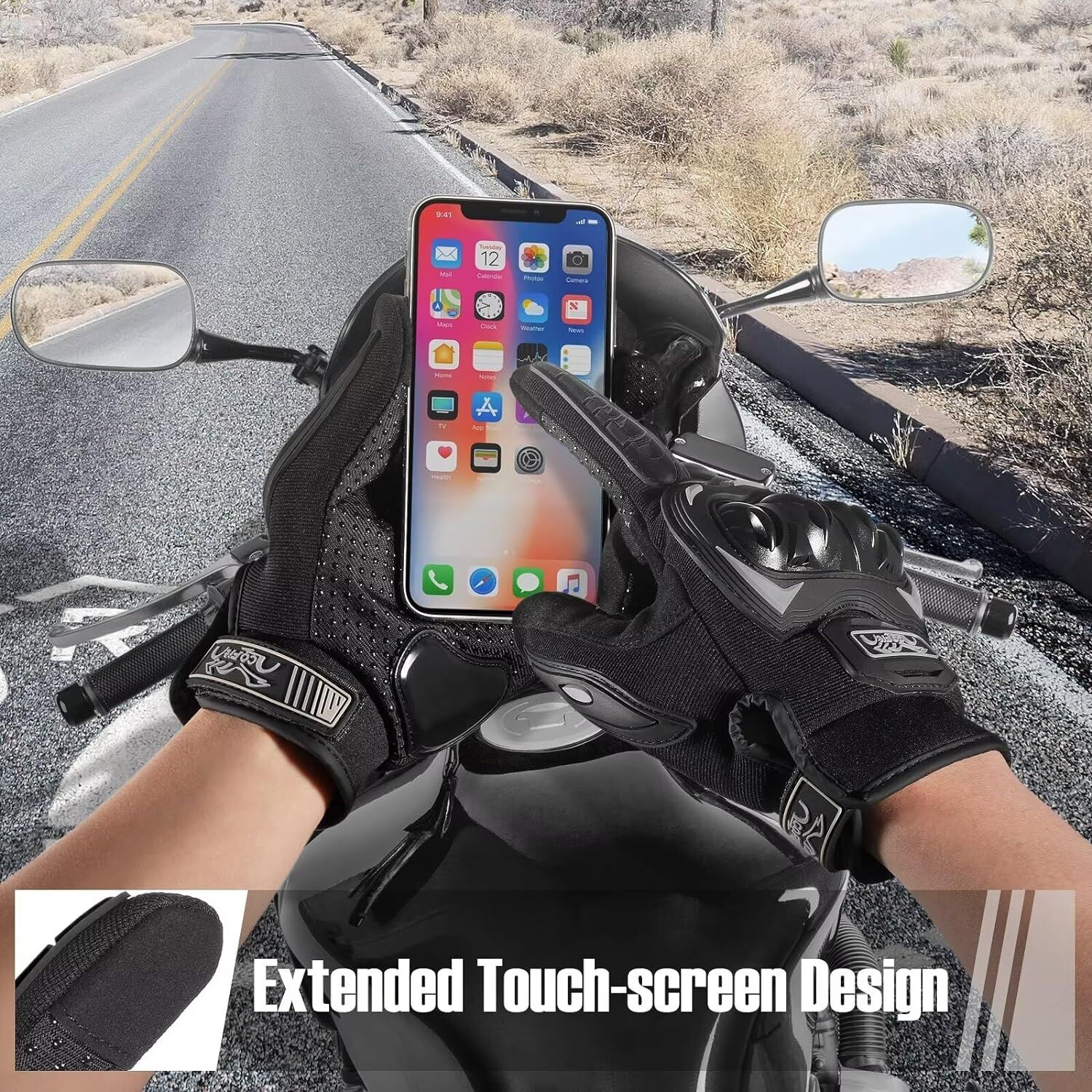 Motosiklet Eldiveni Dokunmatik Uzun Siyah Kırmızı Motor Eldiven Kemik Avuç Içi Korumalı Motorcu Eldiveni