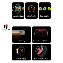 Siyah Watch Akıllı Saat Bluetooth Ultra Akıllı Saat Ios Ve Andorid Uyumlu Smartwatch Spor Ve Sağlık Sensör