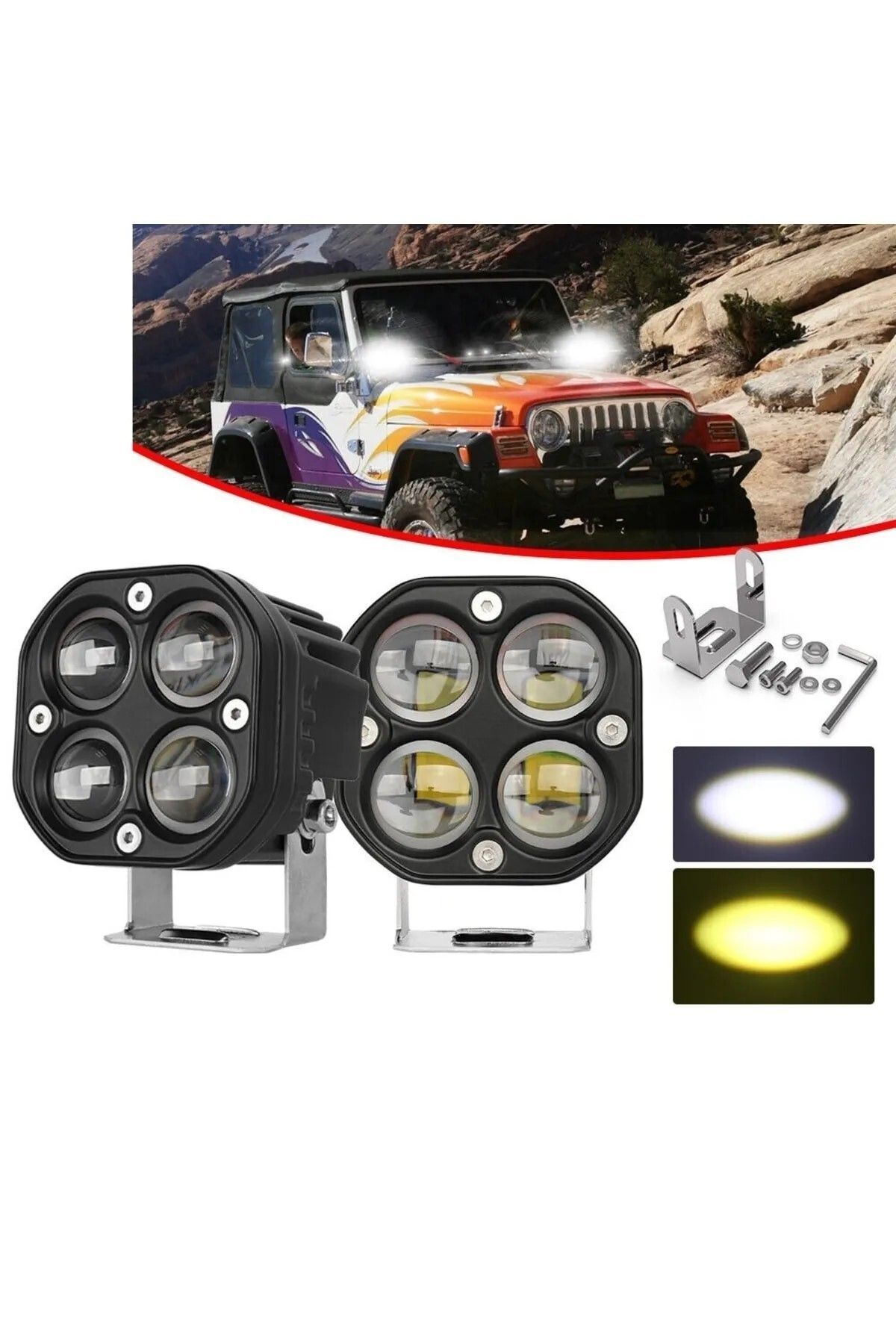 Sarı Beyaz 2 Adet Delici Offroad Tampon Motosiklet Traktör Araba Atv Forklift Led Sis Farı Lamba 3''