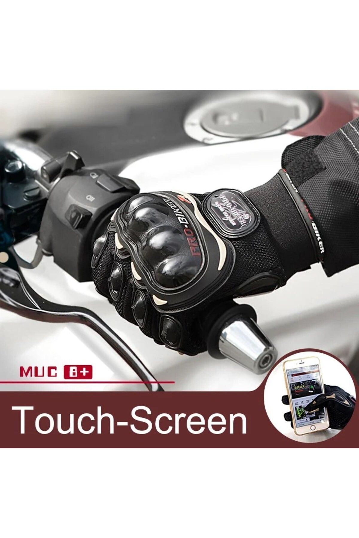 Motosiklet Eldiveni Dokunmatik Touch Screen Motor Eldiveni Kemik Ve Avuç Içi Korumalı Uzun Siyah
