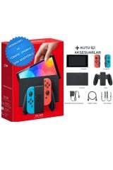 Nintendo Switch Oled 64 Gb Aksesuarlı Konsol - Kırmızı/mavi - Türkiye Uyumlu Şarj Adaptörlü