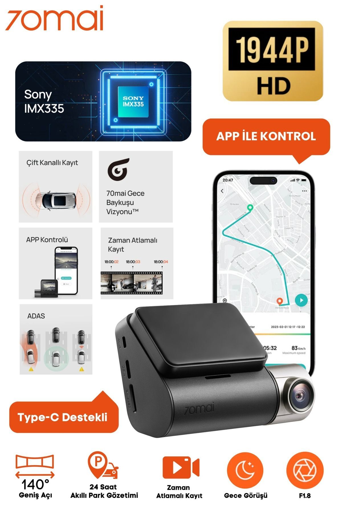 70mai A500s Pro Plus Araç Kamerası – Dahili Gps, Full Hd Güvenlik!